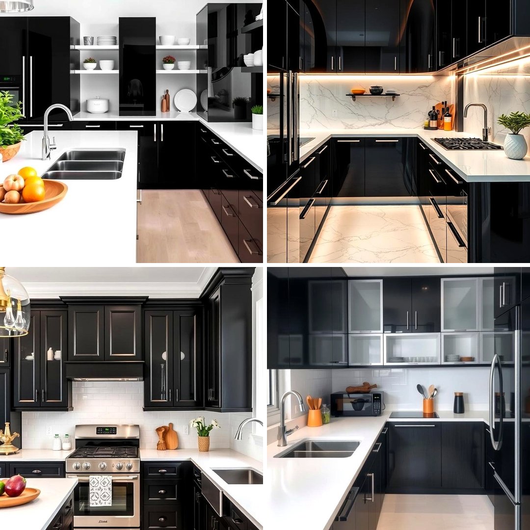 22 Black Kitchen Cabinet Ideas Paired with White Countertops - Lost At ...