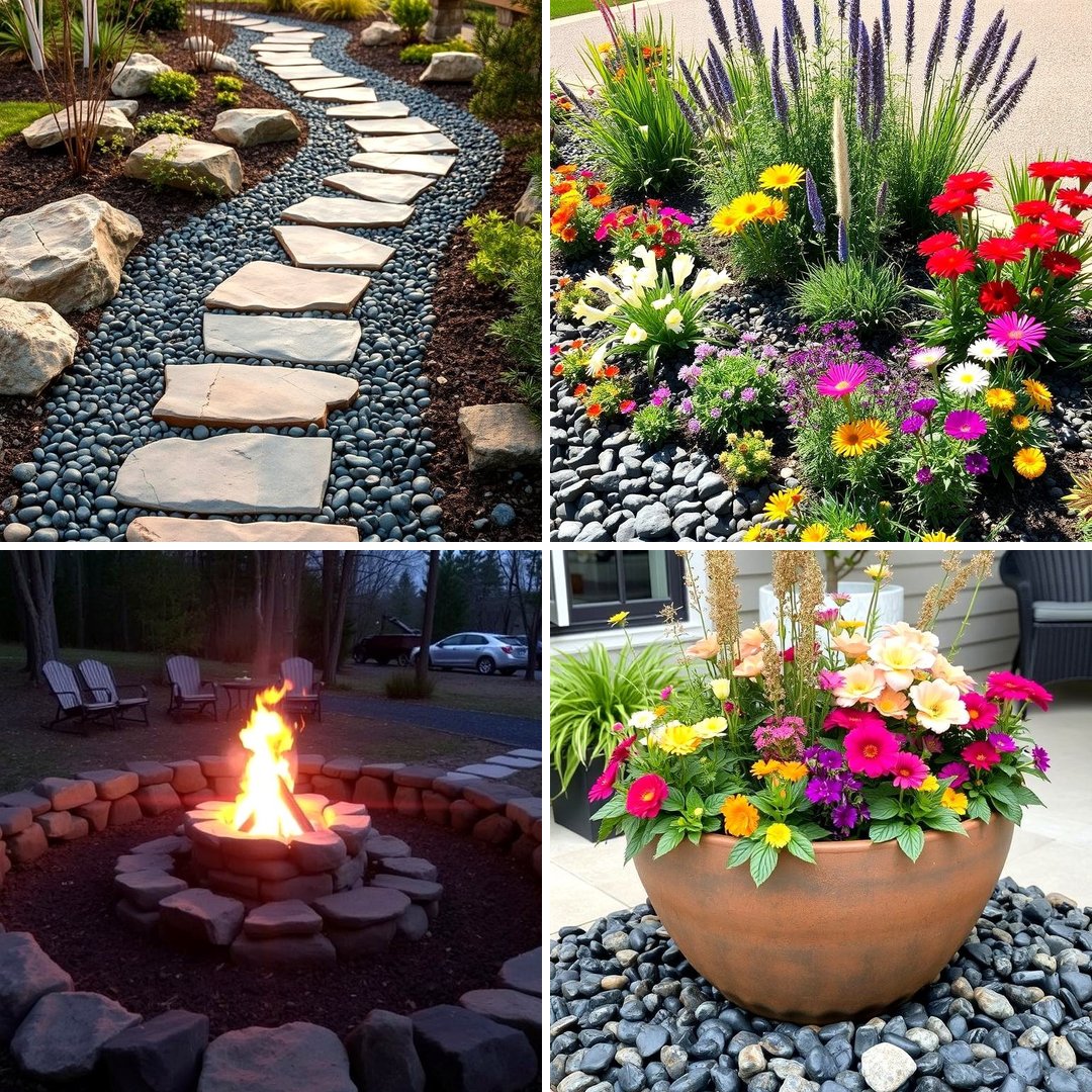 22 Black River Rock Landscaping Ideas for Striking Garden Accents - Lost At  E Minor, image size:1080x1080
