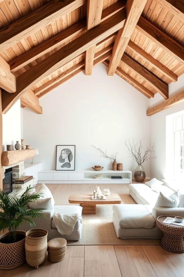 Illustration of Rustic Exposed Beam Living Room Design